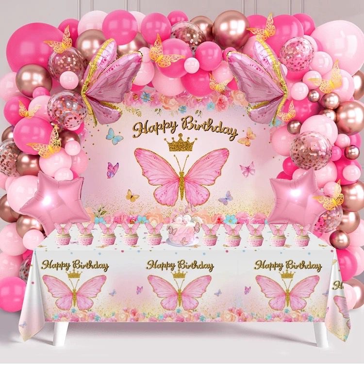 Butterfly pink and white party set